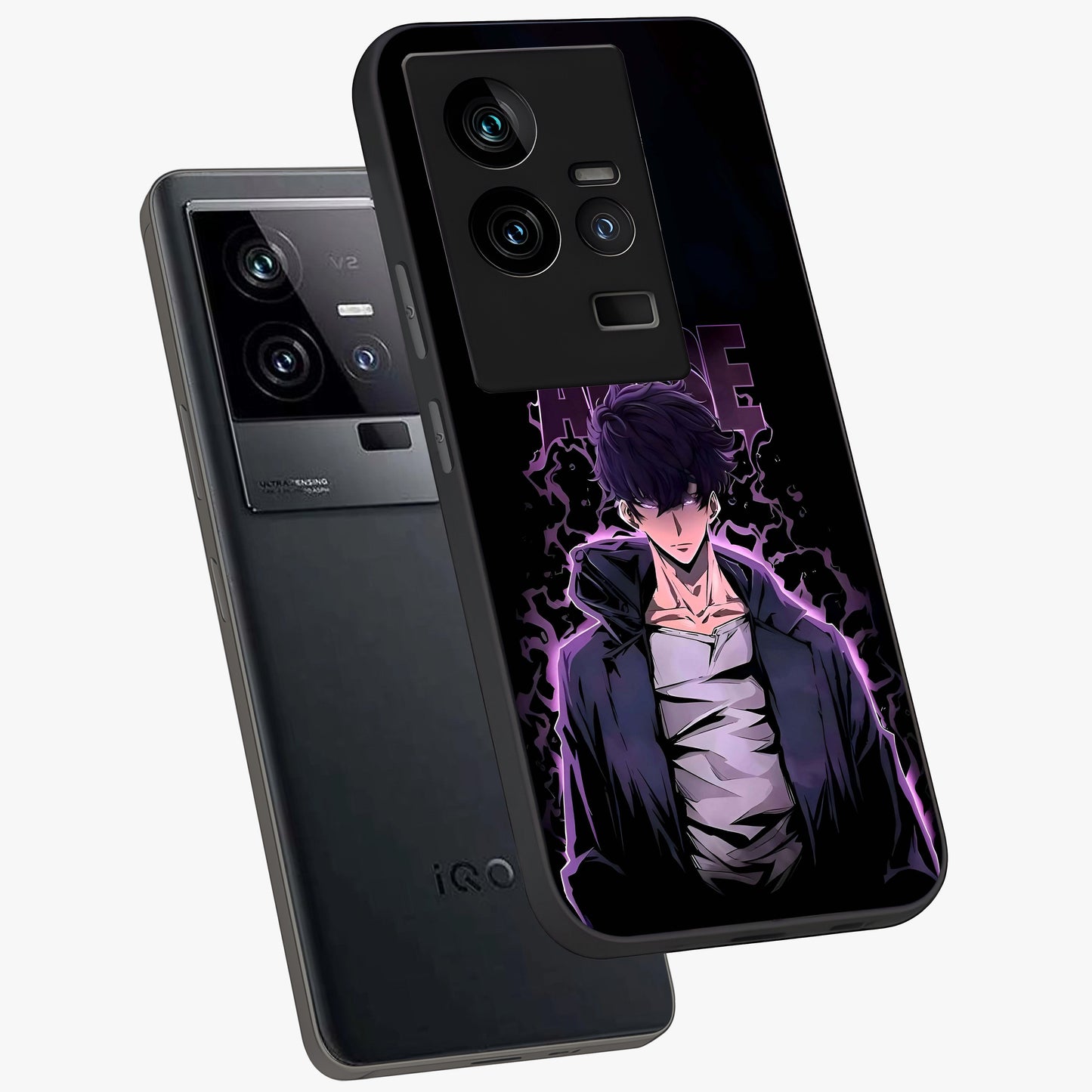 Shadow Monarch Awakening Glass Case displayed in angled mockup highlighting dramatic shadow warrior design with fantasy aesthetic.