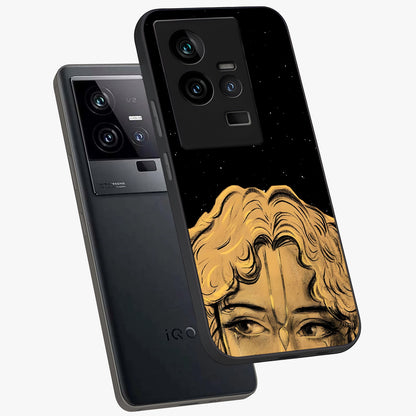Shri Krishna Art Glass Case displayed in angled mockup highlighting spiritual Krishna illustration with divine aesthetic.