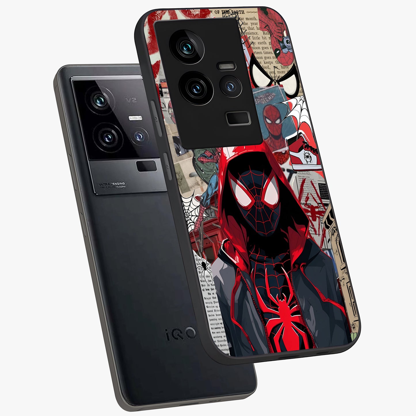 Spider Collage Street Glass Case displayed in angled mockup highlighting dynamic street style collage design with comic aesthetic.