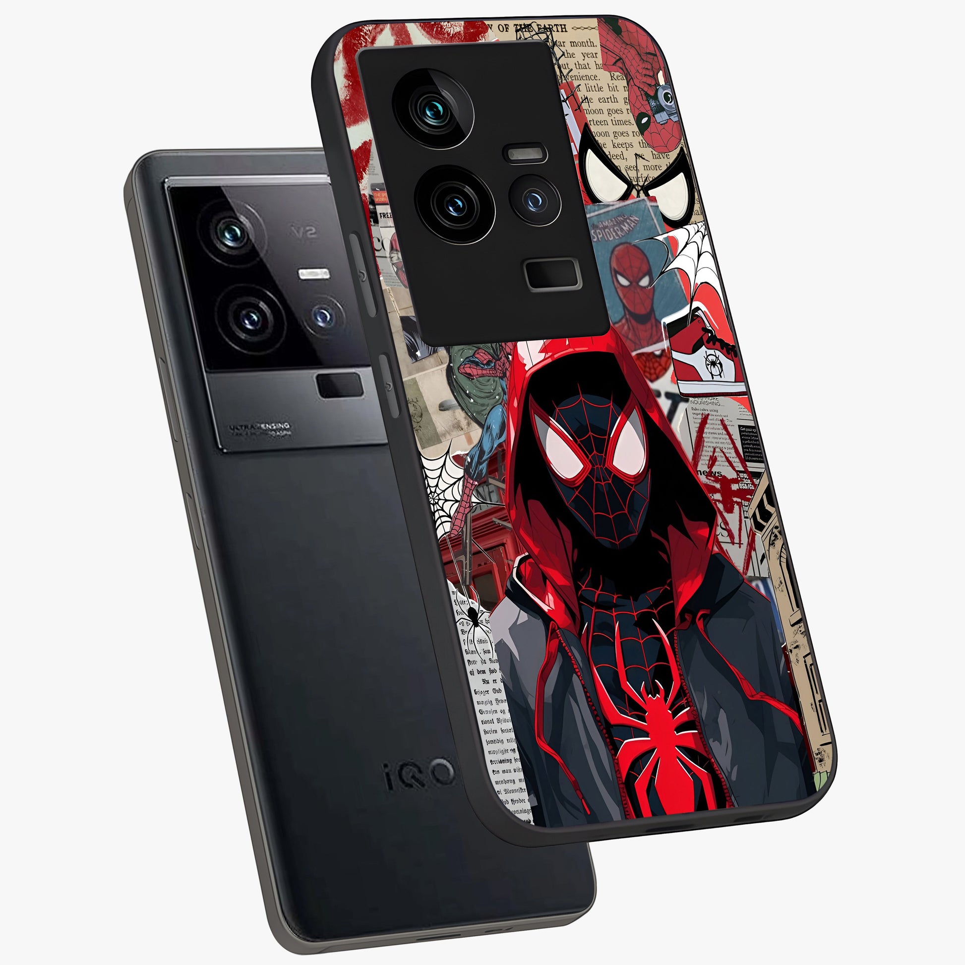 Spider Collage Street Glass Case displayed in angled mockup highlighting dynamic street style collage design with comic aesthetic.
