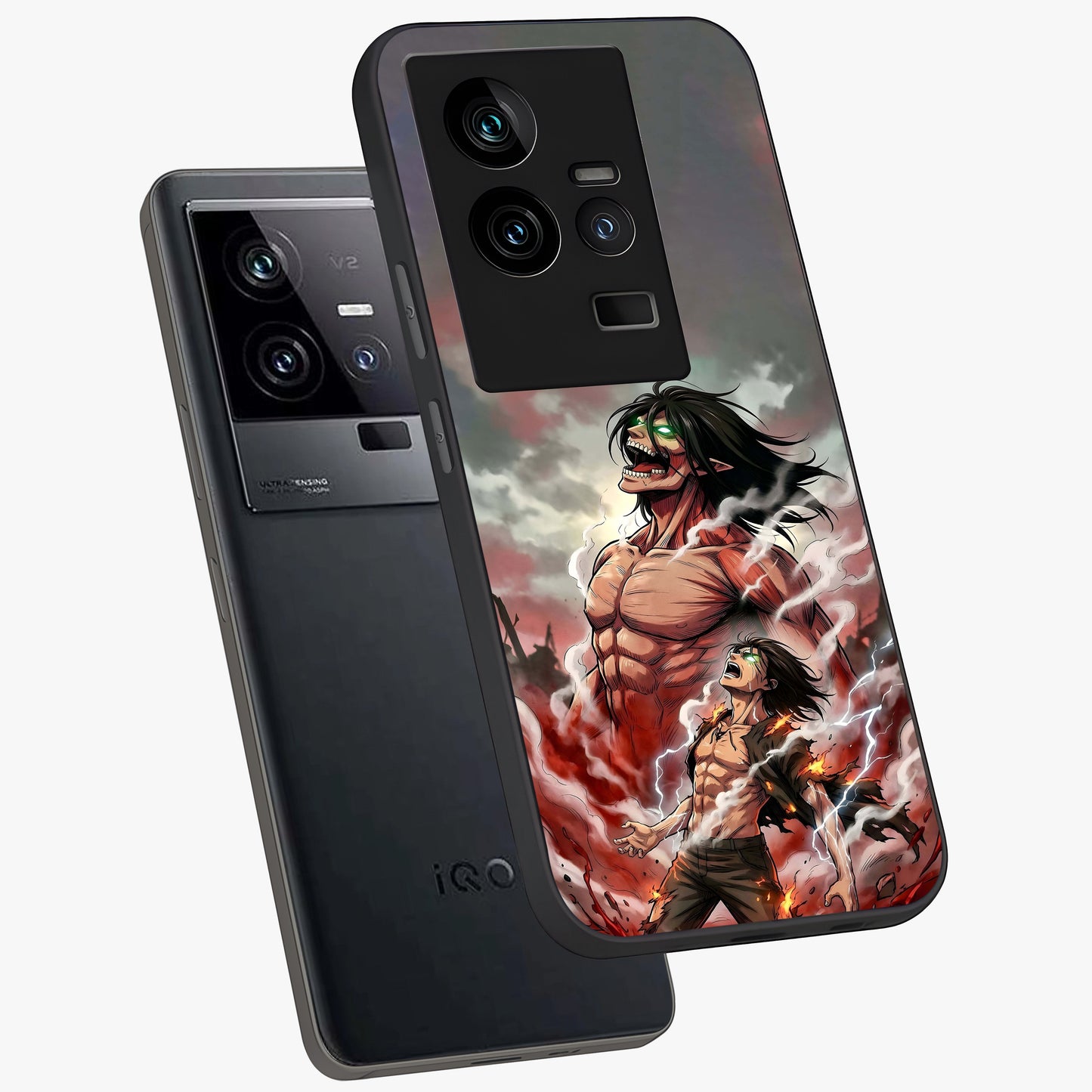 Titan Awakening Fury Glass Case displayed in angled mockup highlighting dramatic giant warrior design with bold anime aesthetic.