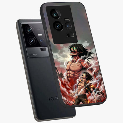 Titan Awakening Fury Glass Case displayed in angled mockup highlighting dramatic giant warrior design with bold anime aesthetic.