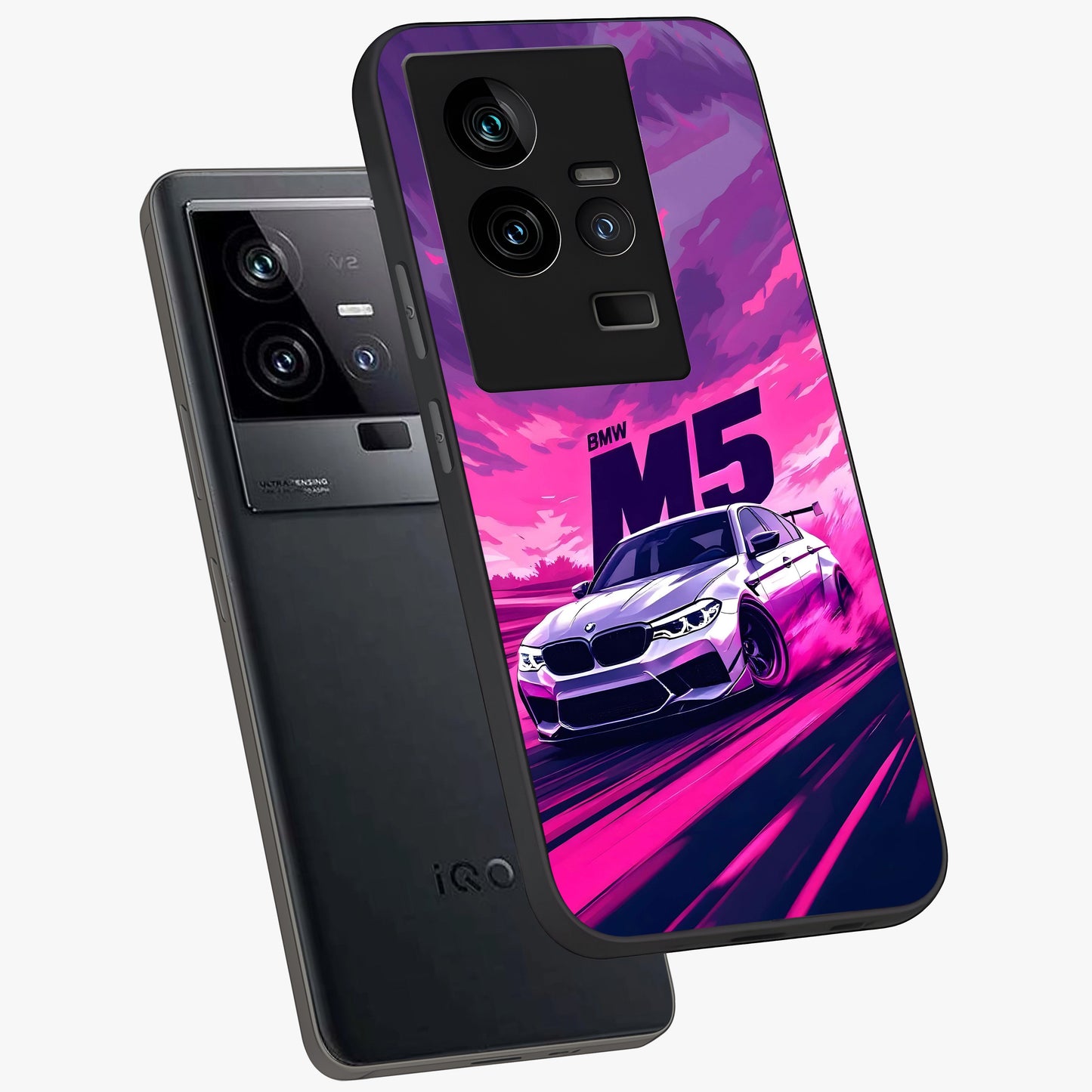 Velocity Drift Pulse Glass Case displayed in angled mockup highlighting dynamic drift design with sporty automotive aesthetic.