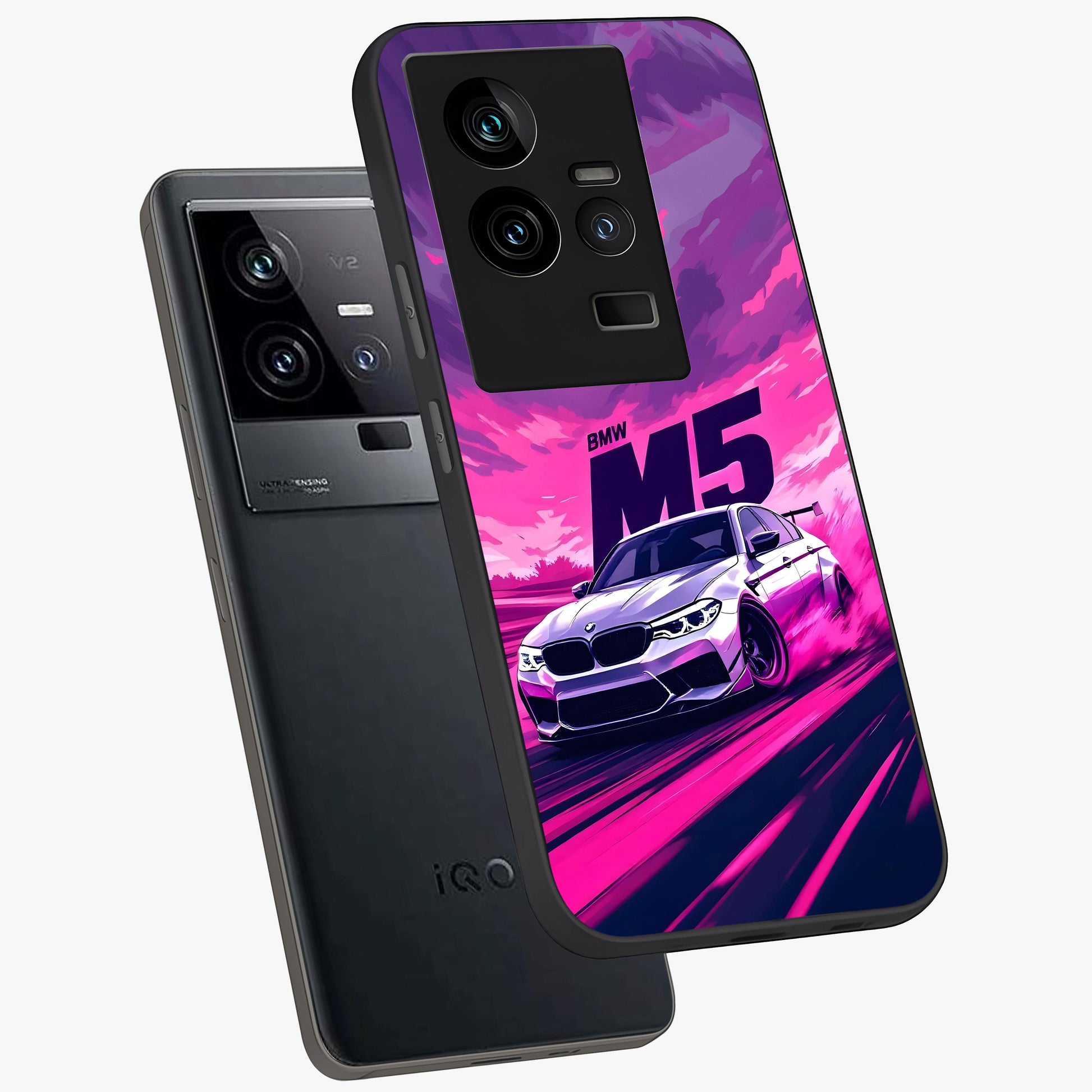 Velocity Drift Pulse Glass Case displayed in angled mockup highlighting dynamic drift design with sporty automotive aesthetic.