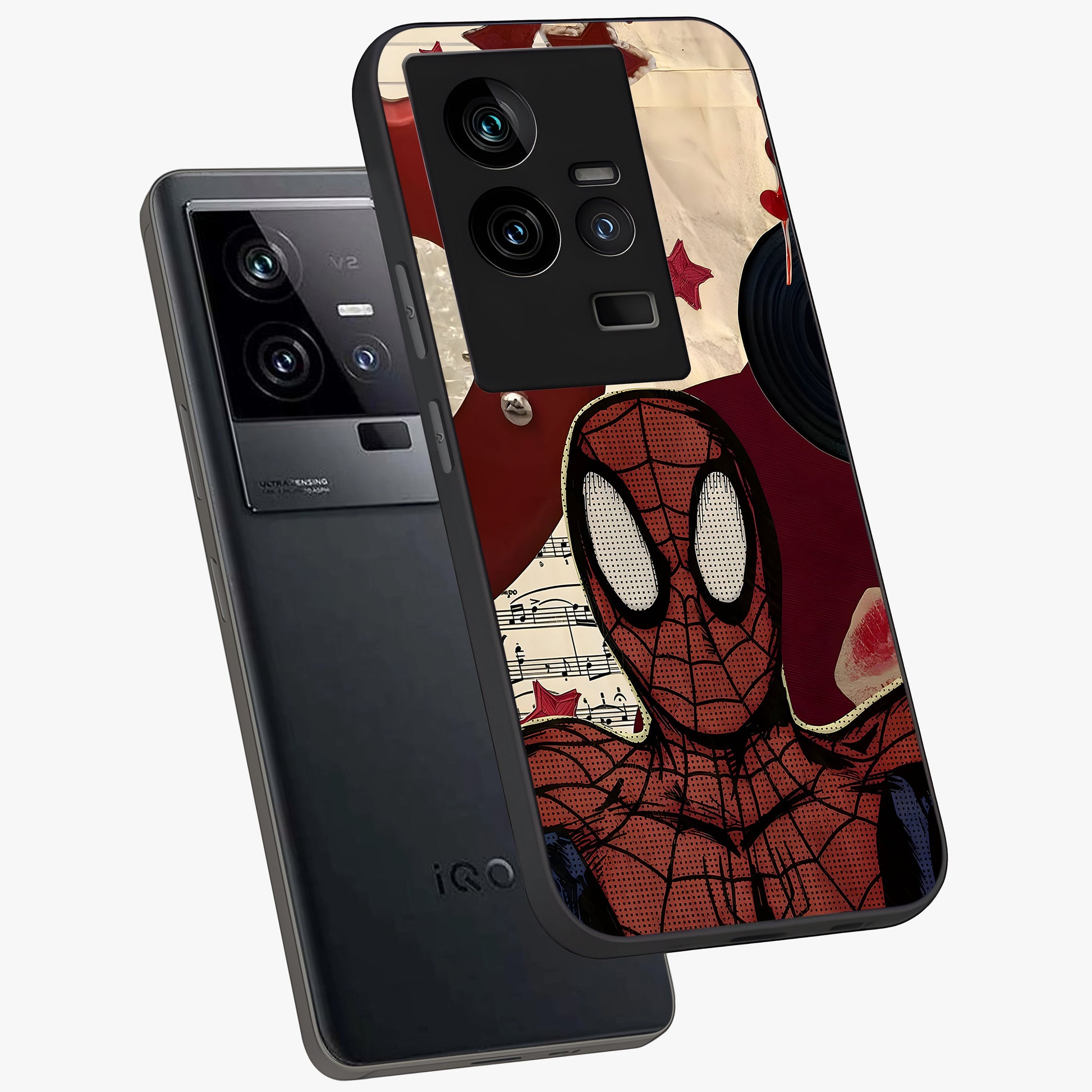 Web Warrior Vibes Glass Case displayed in angled mockup highlighting dynamic web design with comic style aesthetic.