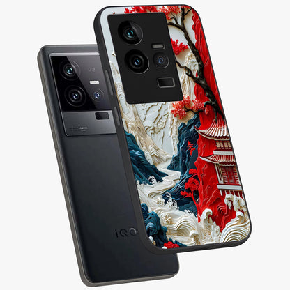 Whispers Of Sakura Waves Glass Case displayed in angled mockup highlighting flowing sakura design with soft floral aesthetic.