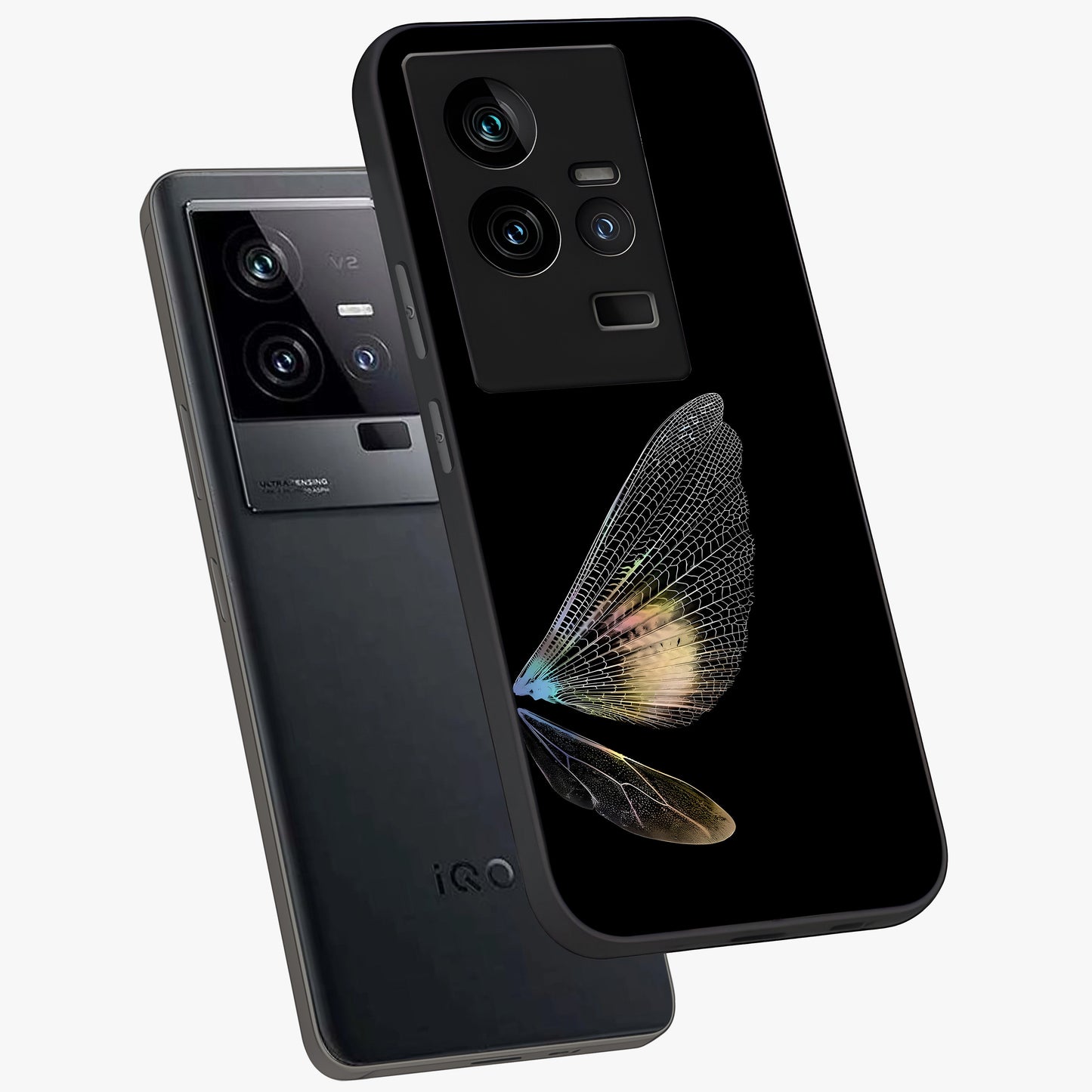 Whispers Of Wings Glass Case displayed in angled mockup highlighting soft feather design with celestial aesthetic style.