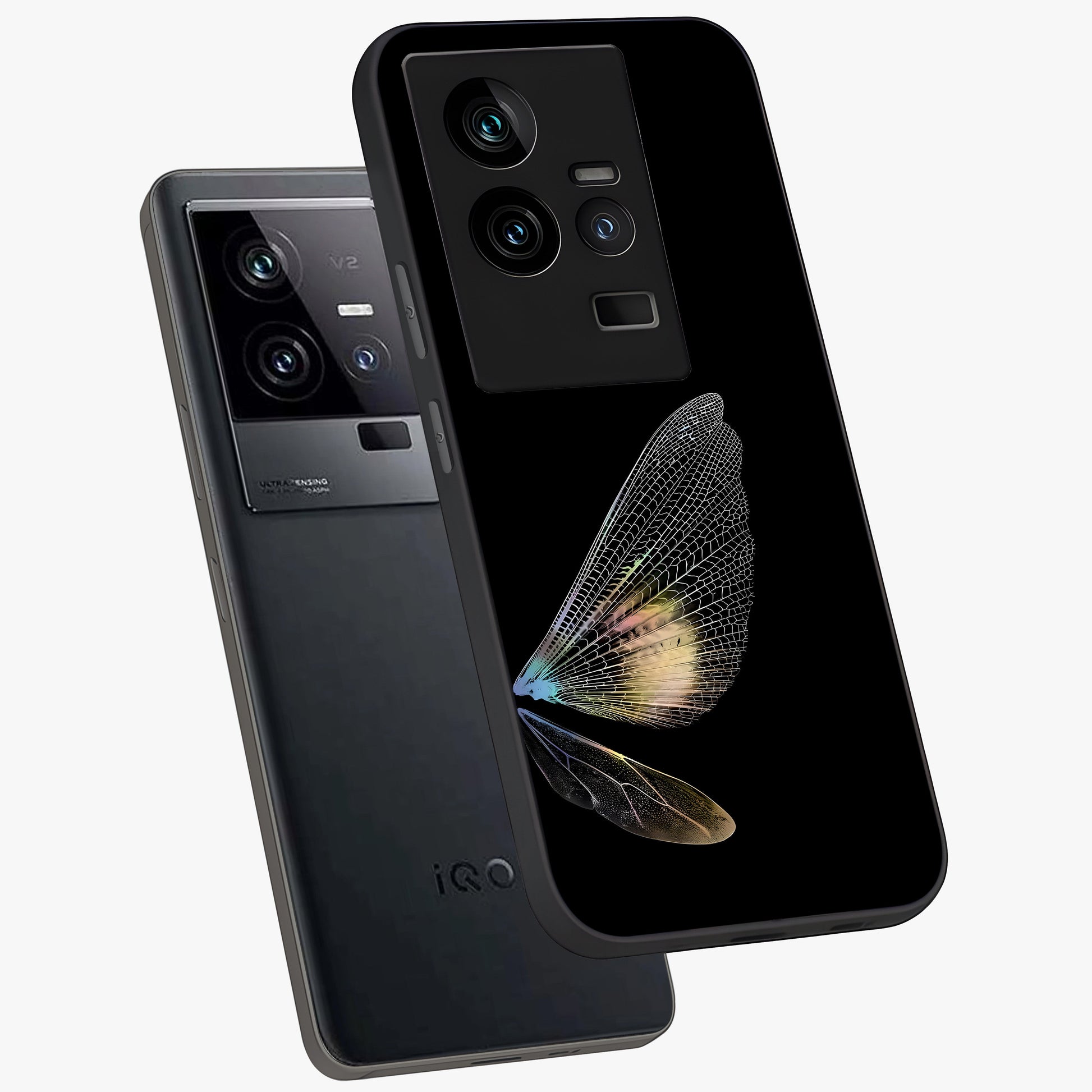 Whispers Of Wings Glass Case displayed in angled mockup highlighting soft feather design with celestial aesthetic style.