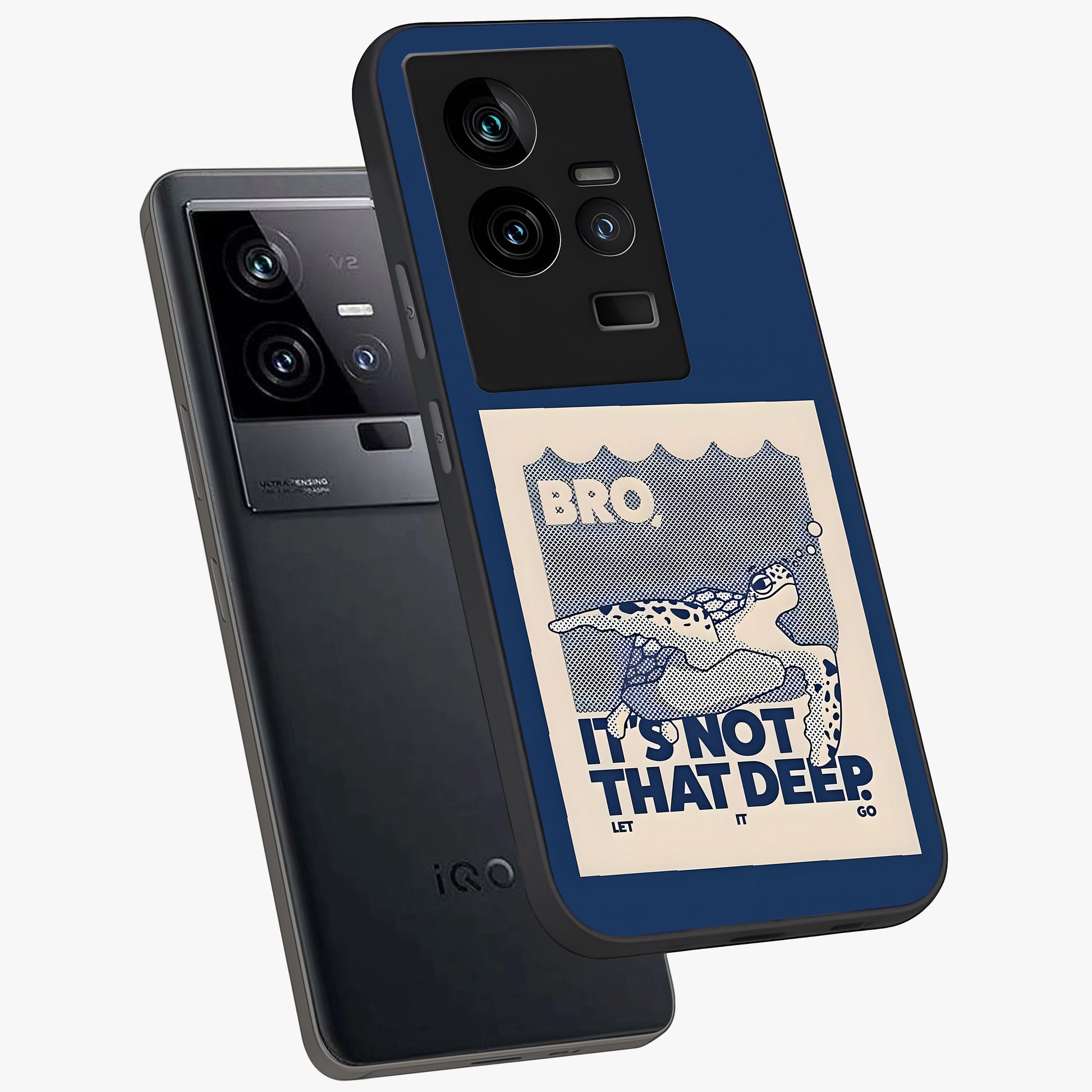 Worry Less Swim Glass Case displayed in angled mockup highlighting fun typography design with relaxed aesthetic style.