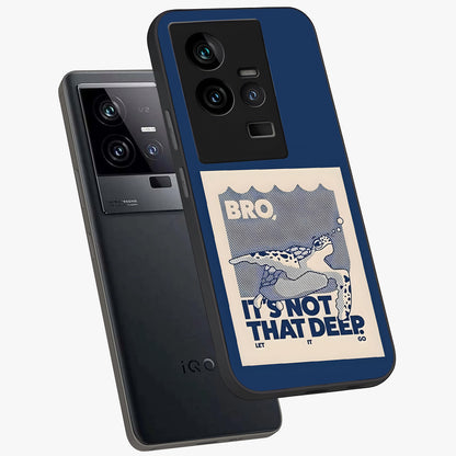 Worry Less Swim Glass Case displayed in angled mockup highlighting fun typography design with relaxed aesthetic style.