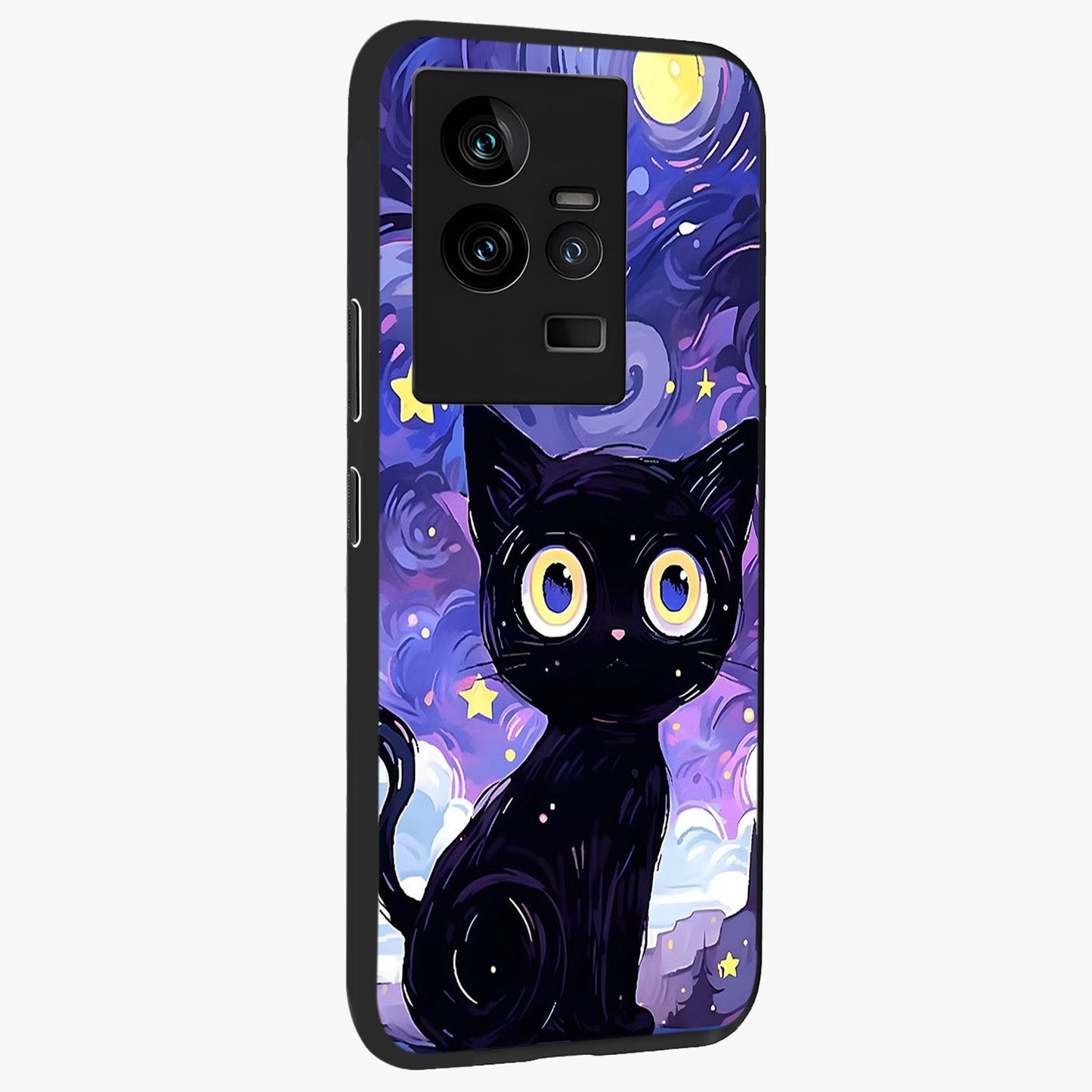 Abstract Cat Art Glass Case upright view showcasing creative feline illustration and aesthetic artistic style.