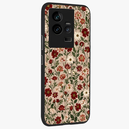 Biege Flower With Leaf Glass Case upright view showcasing delicate beige flower illustration with clean botanical style.