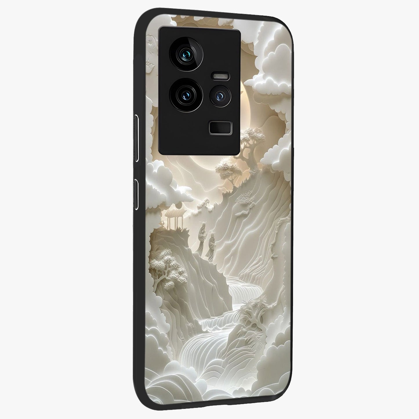 Celestial Origami Glass Case upright view showcasing creative origami artwork with modern celestial style.