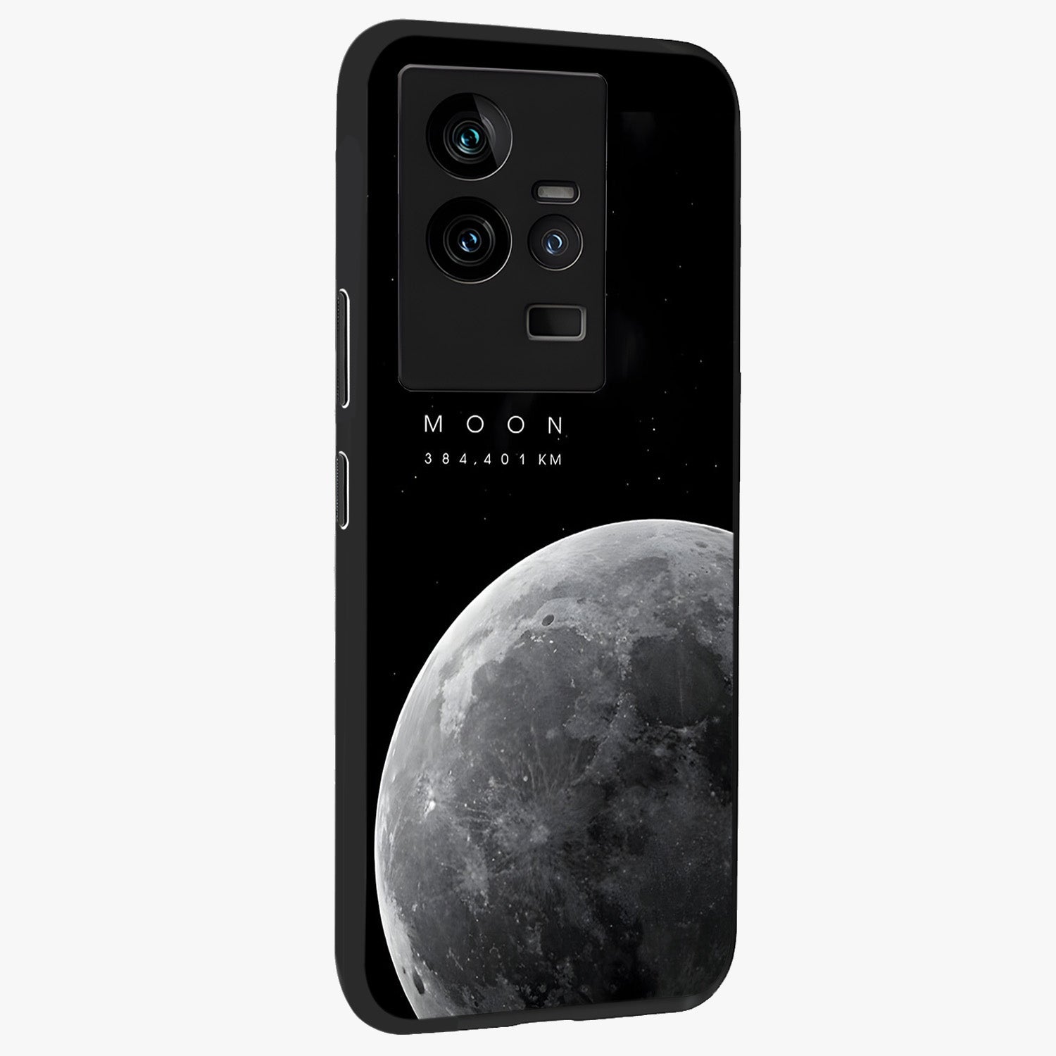 Cosmic Moon Glow Glass Case upright view showcasing luminous moon illustration with dreamy cosmic style.