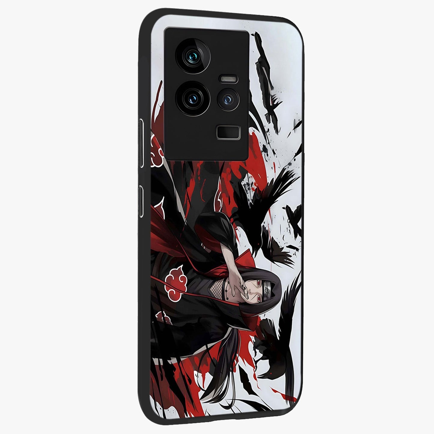 Crimson Crow Illusion Glass Case upright view showcasing striking crow illusion artwork with intense crimson theme.