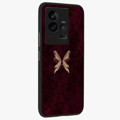 Crimson Fade Butterfly Glass Case upright view showcasing graceful butterfly artwork with soft crimson fade effect.