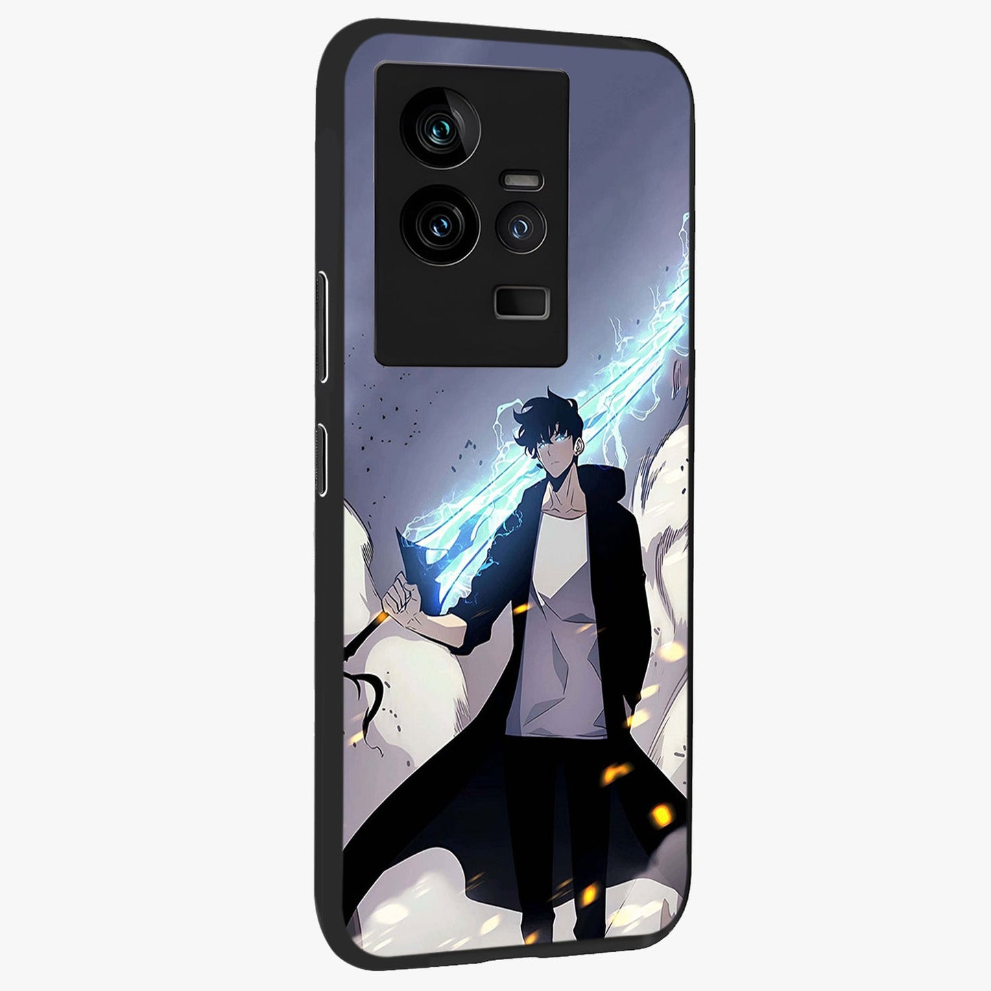 Dark Lightning Anime Warrior Glass Case upright view showcasing dramatic warrior artwork with dark lightning aesthetic.
