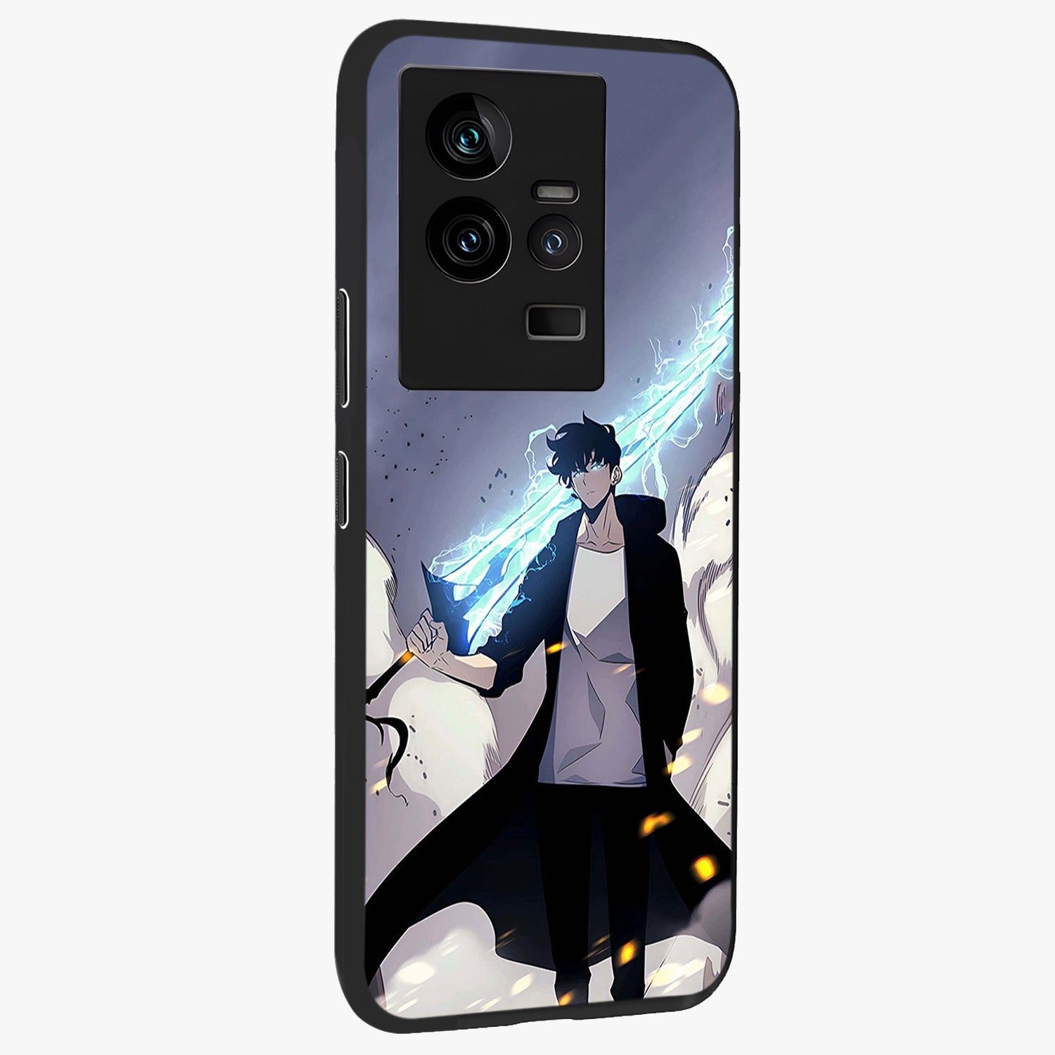 Dark Lightning Anime Warrior Glass Case upright view showcasing dramatic warrior artwork with dark lightning aesthetic.