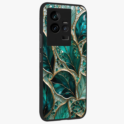 Emerald Leaf Glass Glass Case upright view showcasing fresh green leaf artwork with calming nature inspired style.
