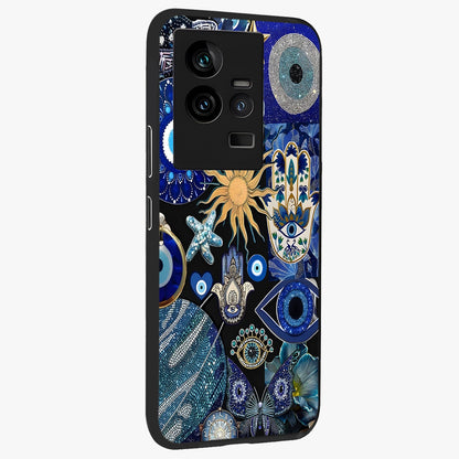 Evil Eye Charm Mix Glass Case upright view showcasing mystical evil eye pattern with vibrant decorative style.