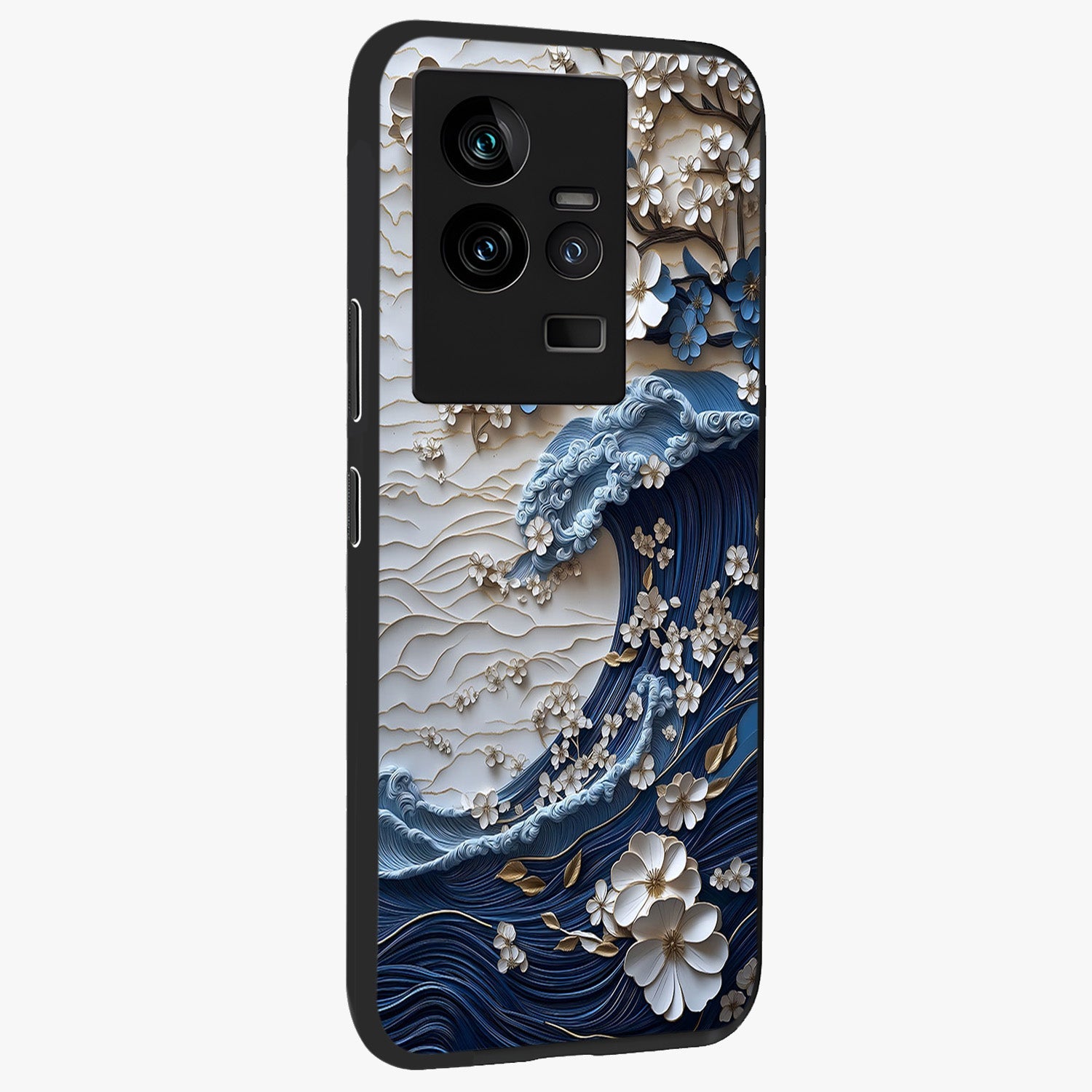 Floral Wave Origami Glass Case upright view showcasing creative floral origami artwork with artistic decorative theme.