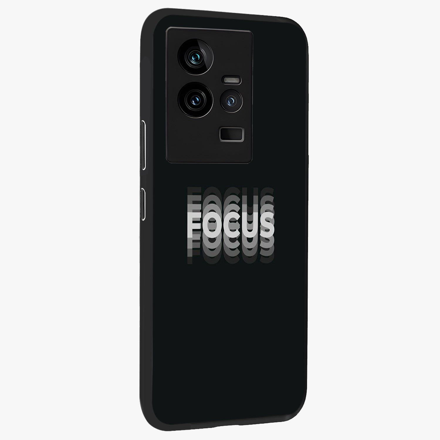 Focus Mode On Glass Case upright view showcasing strong typography statement with sleek motivational theme.