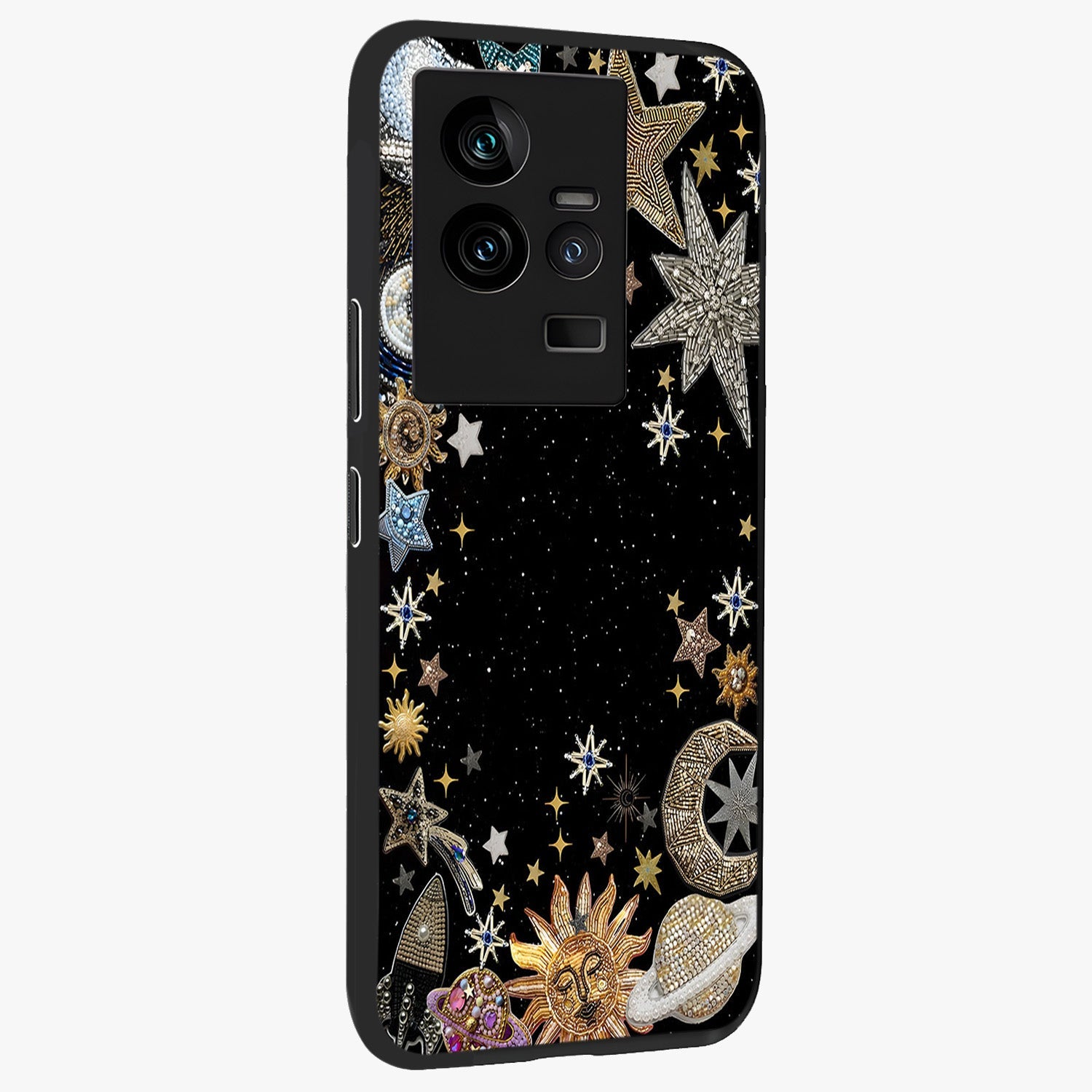 Galactic Jewel Stars Glass Case upright view showcasing glittering star jewel artwork with vibrant galaxy theme.