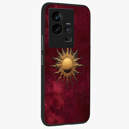 Golden Sun Minimalism Glass Case upright view showcasing simple golden sun artwork with elegant minimalist style.