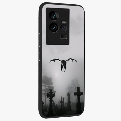 Graveyard Shadow Descent Glass Case upright view showcasing haunting graveyard artwork with dramatic dark theme.
