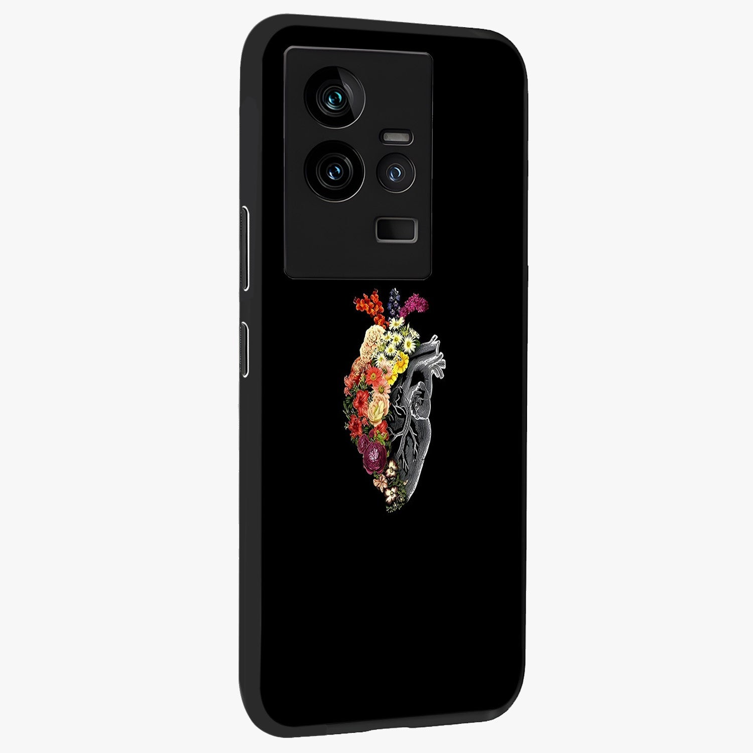 Heart With Flowers Glass Case upright view showcasing decorative heart and floral artwork with sweet romantic theme.