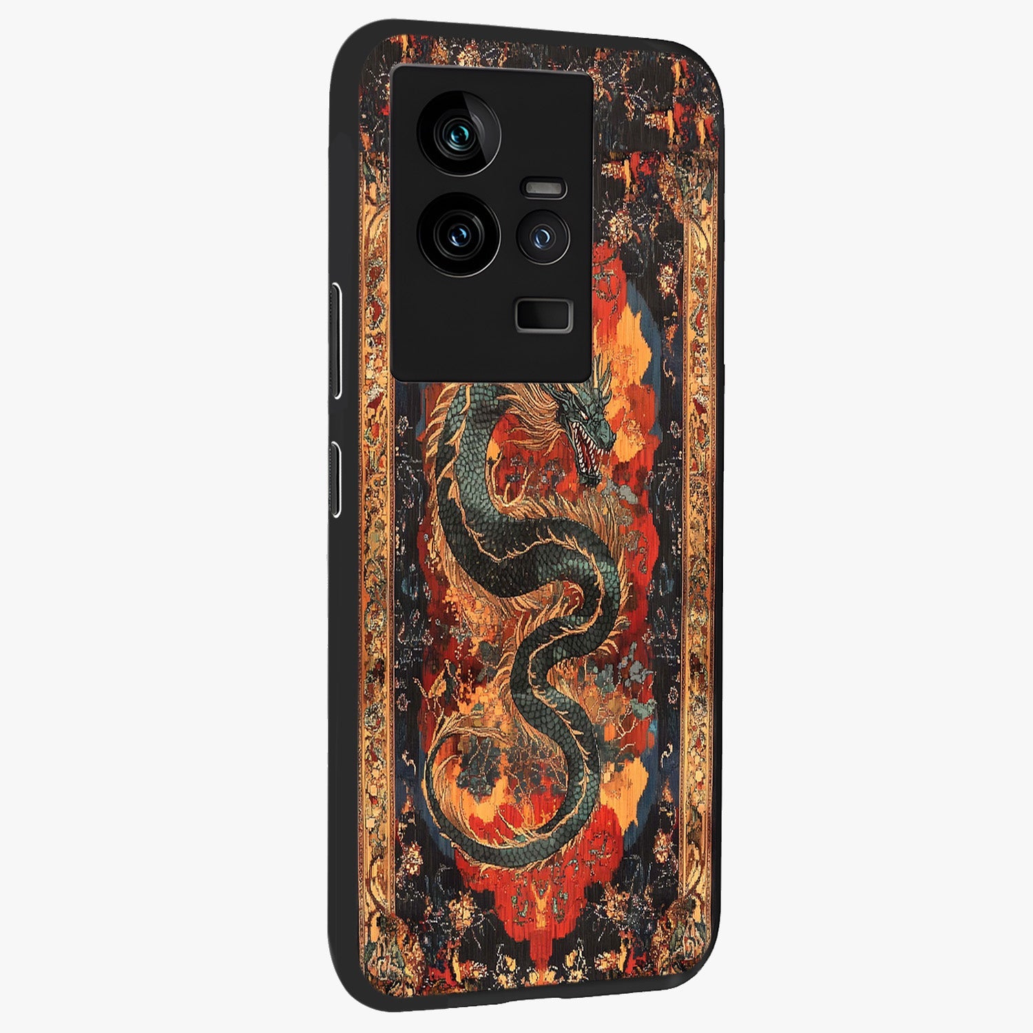 Inferno Dragon Soul Glass Case upright view showcasing intense dragon artwork with fantasy fire theme.