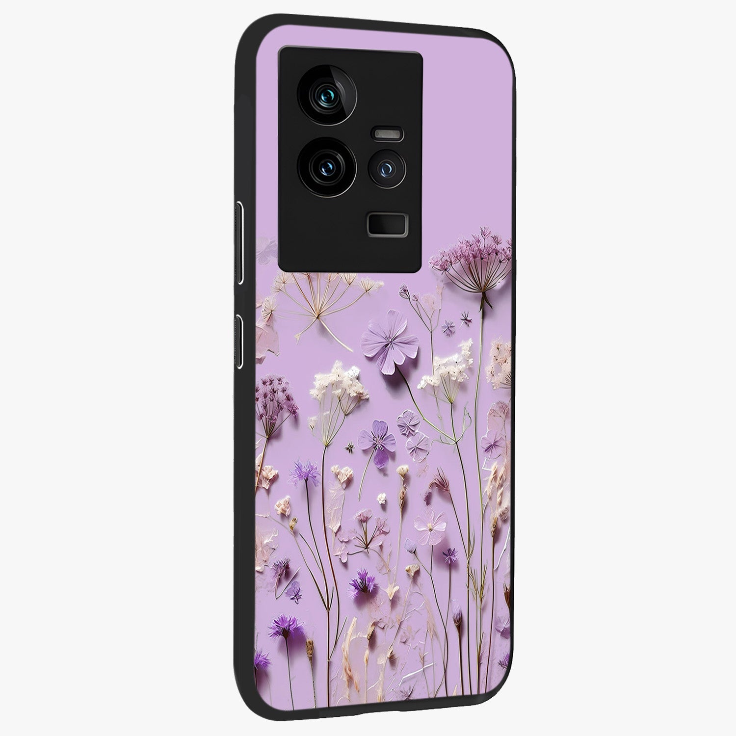 Lavender Blossom Dream Glass Case upright view showcasing delicate lavender blossom artwork with peaceful floral theme.