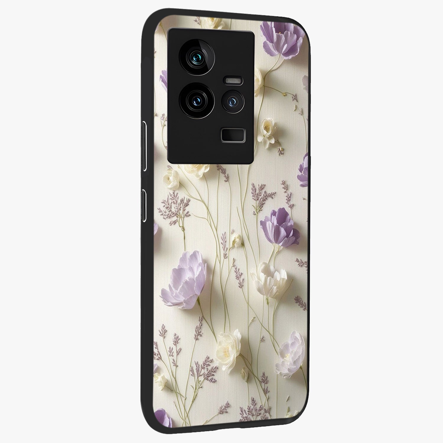 Lilac Breeze Harmony Glass Case upright view showcasing delicate lilac artwork with peaceful floral theme.