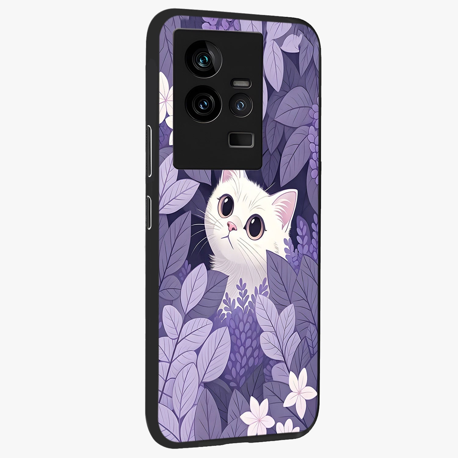 Lilac Hide Peek Cat Glass Case upright view showcasing charming cat artwork with adorable peek theme.