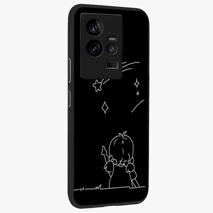 Line Art Girl With Shooting Stars Glass Case upright view showcasing delicate shooting stars artwork with minimal artistic theme.