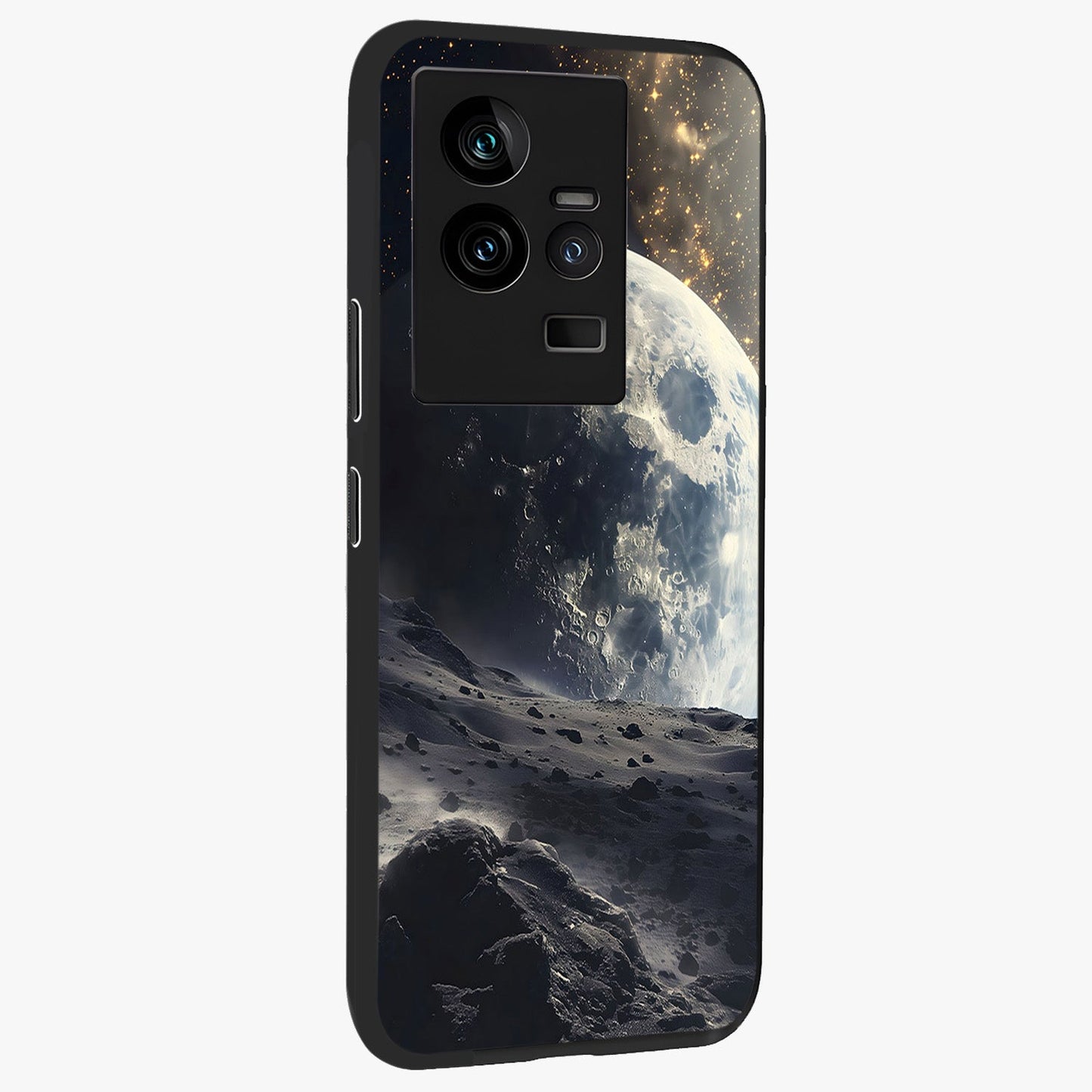 Lunar Horizon Glow Glass Case upright view showcasing radiant lunar artwork with calm cosmic theme.
