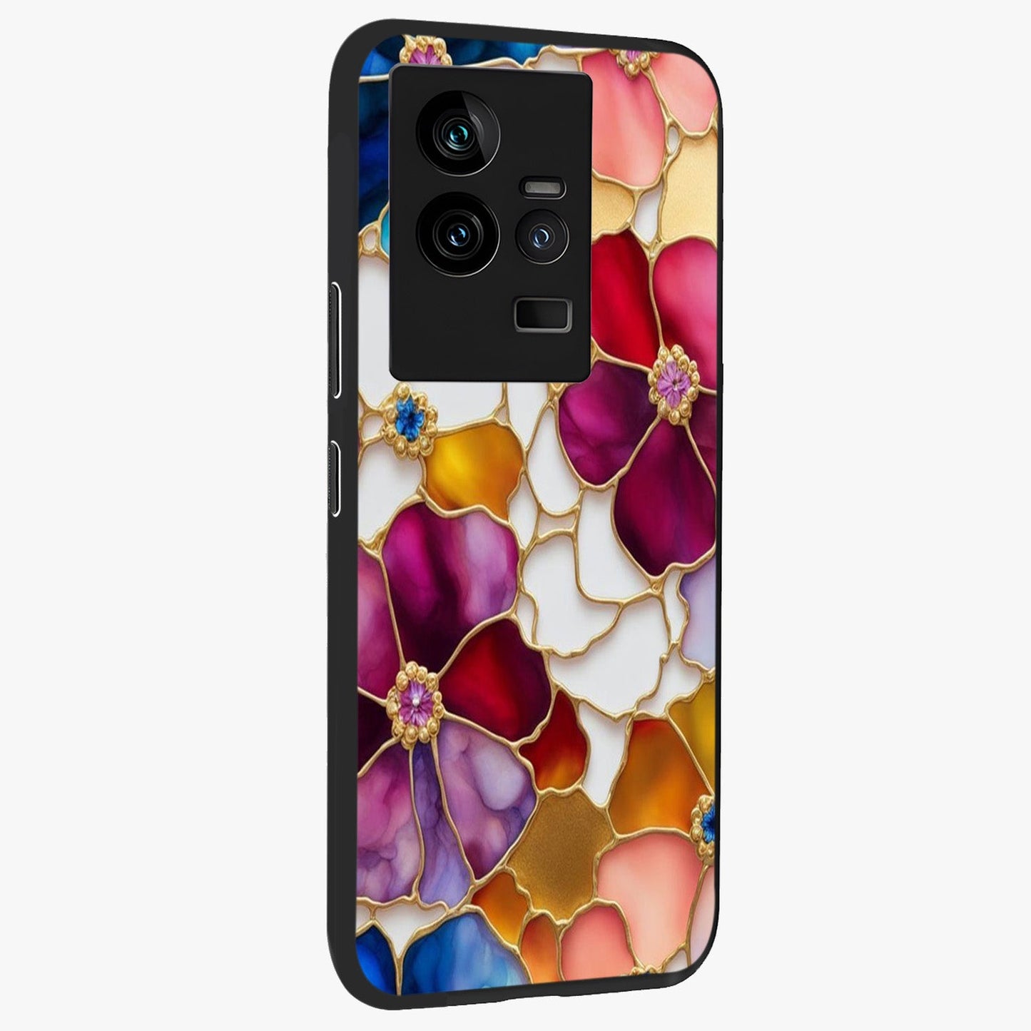 Marble Flower Pattern Glass Case upright view showcasing decorative marble flower artwork with refined style.