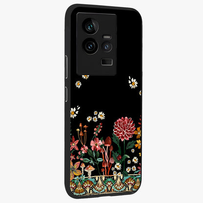 Midnight Bloom Pattern Glass Case upright view showcasing decorative floral artwork with deep night themed palette.