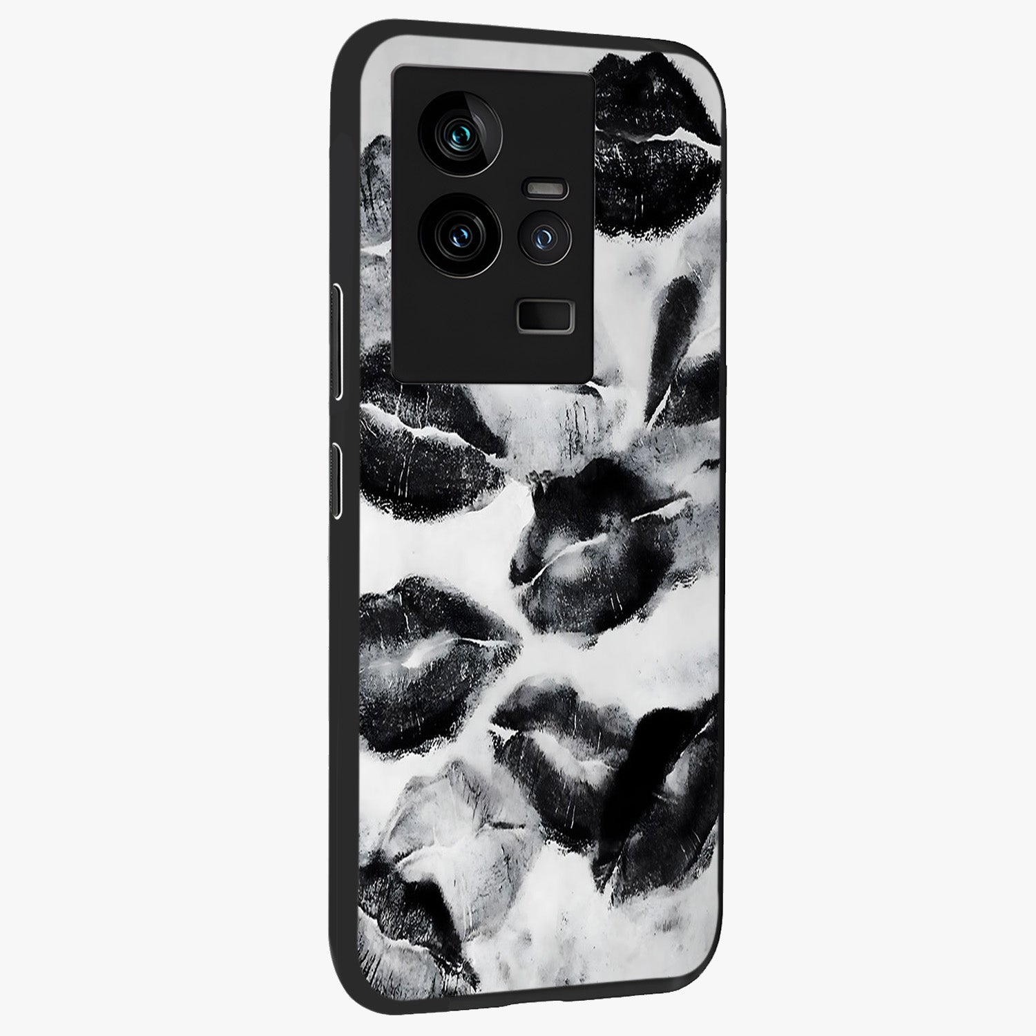 Midnight Kiss Marks Glass Case upright view showcasing stylish kiss mark artwork with trendy romantic theme.