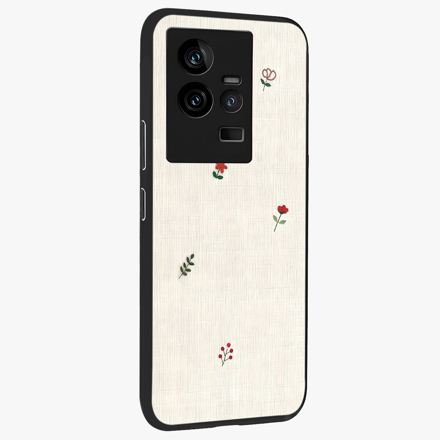 Minimalistic Blue With White Flower Pattern Glass Case upright view showcasing clean white flower artwork with calming blue theme.