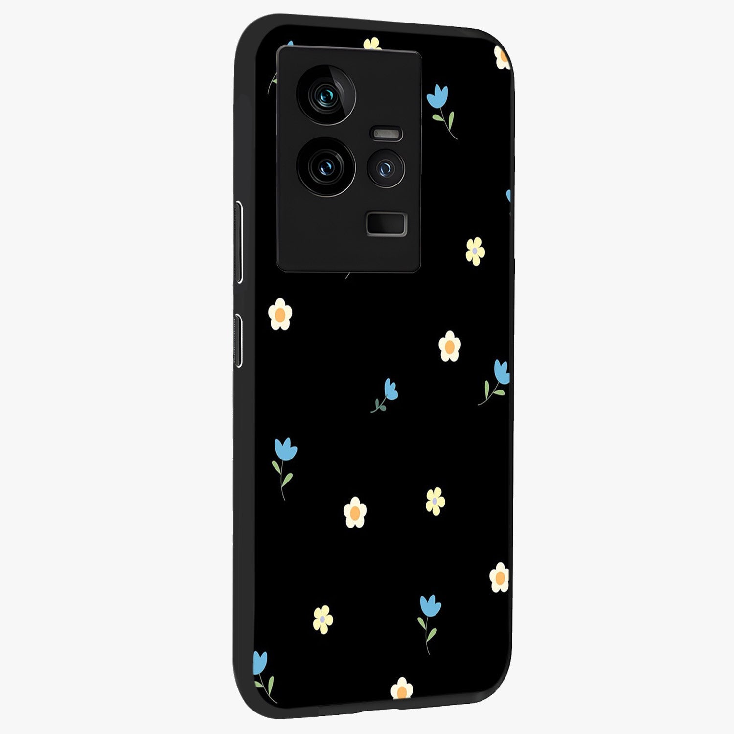 Minimal Petal Whispers Glass Case upright view showcasing elegant floral artwork with modern minimalist style.