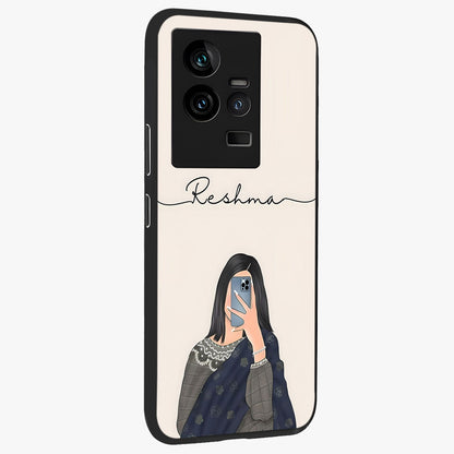 Mirror Mood Muse With Custom Name Glass Case upright view showcasing artistic mirror themed artwork with personalized aesthetic.