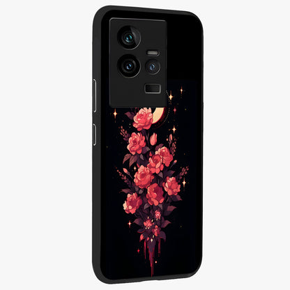 Moonlit Floral Elegance Glass Case upright view showcasing delicate floral artwork with refined night inspired theme.