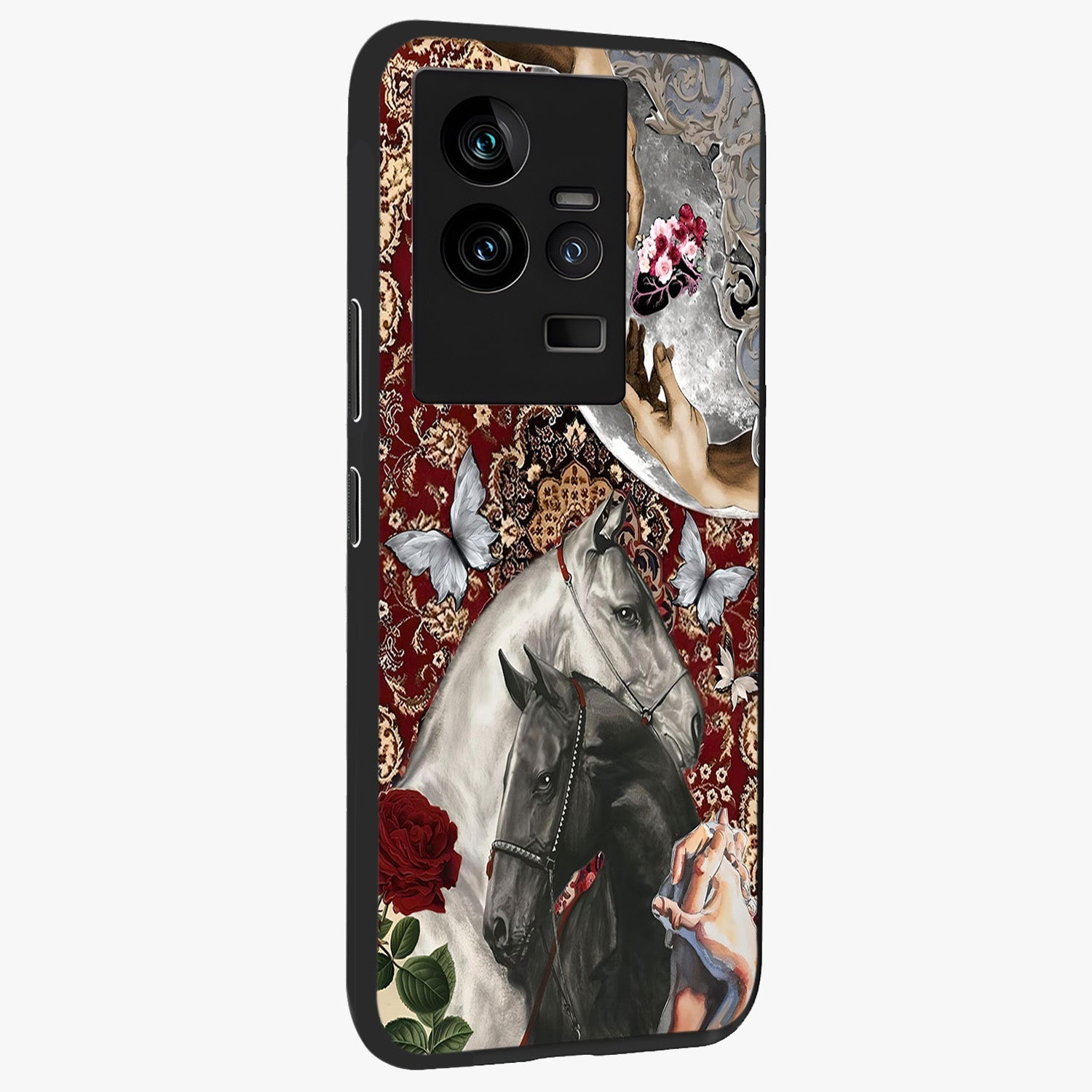 Moonlit Royal Stallion Glass Case upright view showcasing dramatic horse artwork with glowing moon themed design.