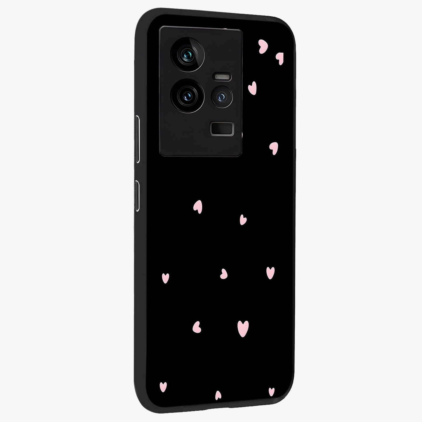 Pink Love Drops Glass Case upright view showcasing charming heart drop artwork with romantic playful theme.