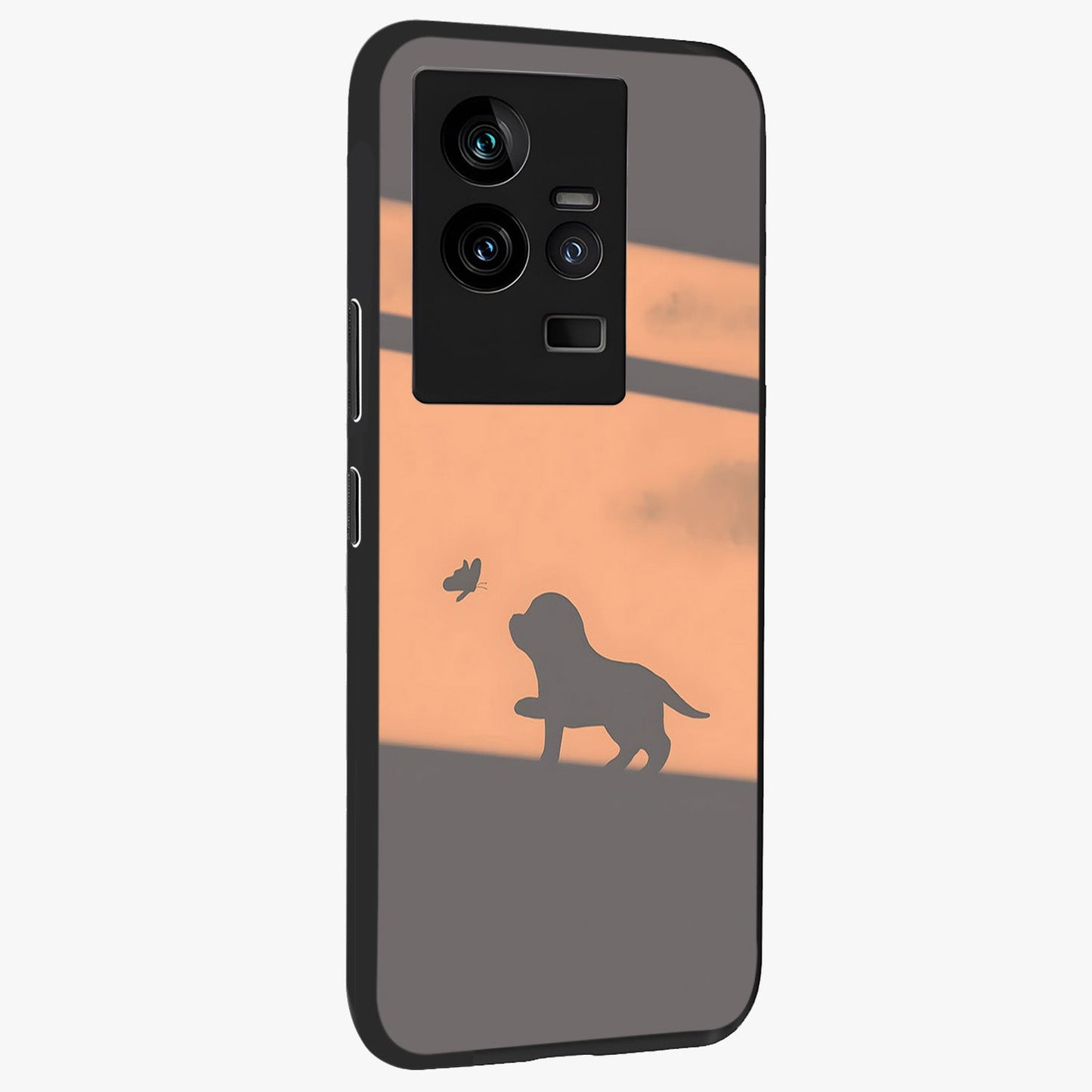 Puppy Shadow Art Glass Case upright view showcasing charming puppy artwork with creative silhouette theme.