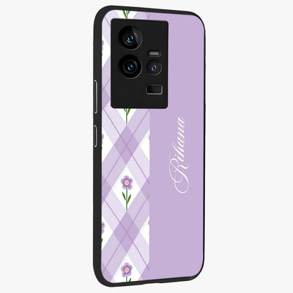 Purple Diamond Floral Glass Case upright view showcasing vibrant floral artwork with stylish geometric theme.