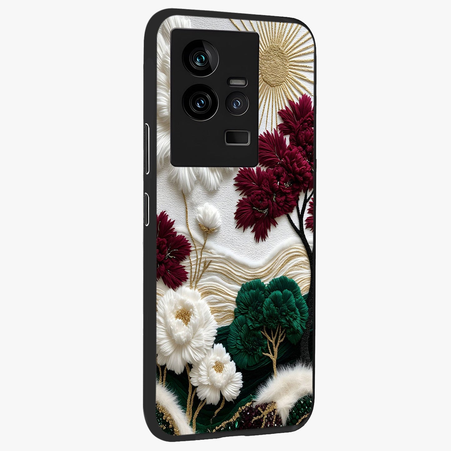 Radiant Bloom Elegance Glass Case upright view showcasing decorative flower artwork with refined botanical theme.