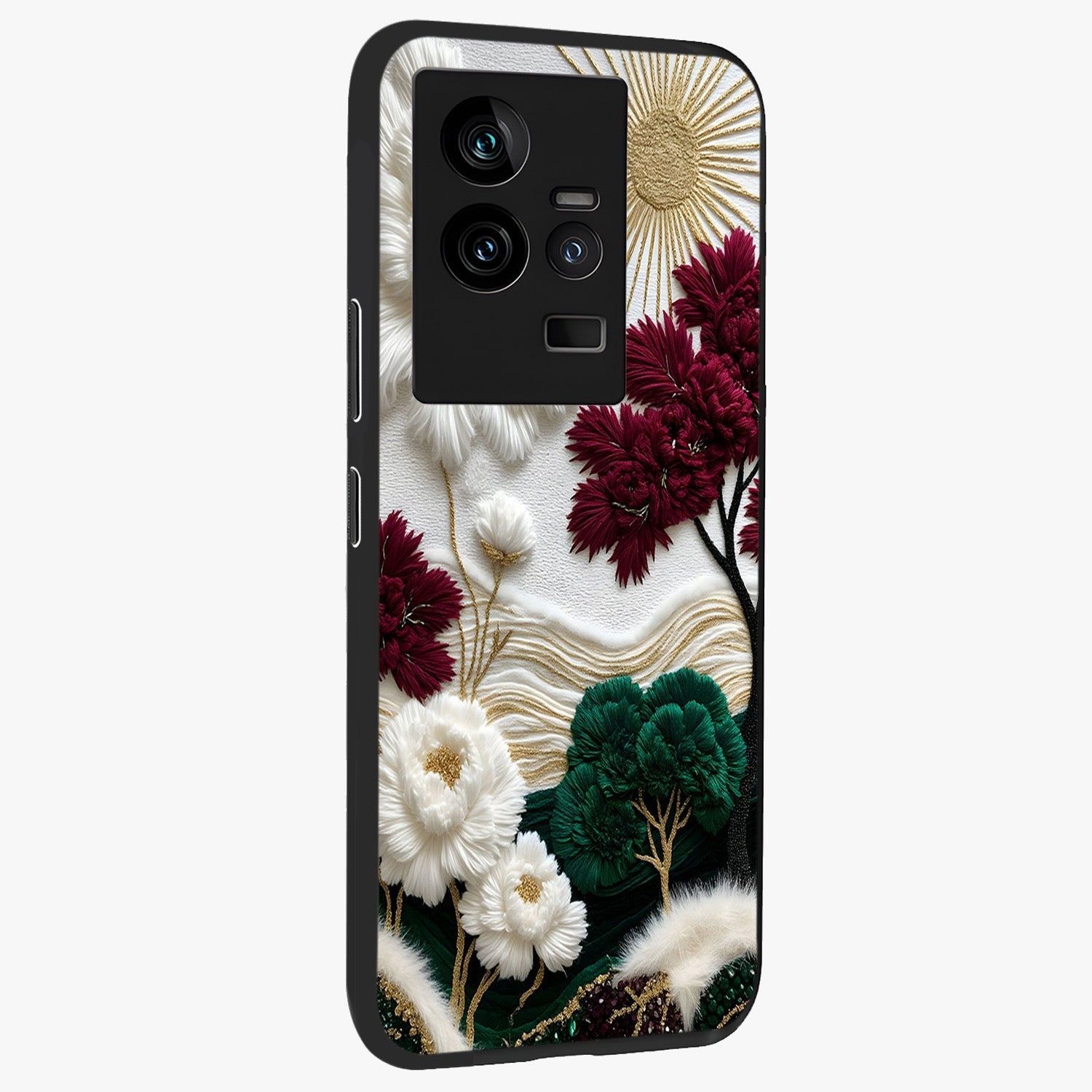 Radiant Bloom Elegance Glass Case upright view showcasing decorative flower artwork with refined botanical theme.