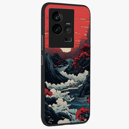 Red Sunset Scenery Glass Case upright view showcasing dramatic sunset scenery artwork with warm nature theme.